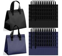FoldTier 300 Pcs Insulated Take Away Bags Bulk Thermal Insulation Food for Coffee Milk Tea Hot Cold Food Fresh Seafood Cooler Pizza Delivery Bags for Catering Restaurant Grocery (Navy Blue,Black)