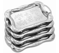 FoldTier 4 Pack Large Serving Trays with Handle Set for Party, Sunflower Platter Engraved Mirror Tray, 15 x 9.8 Inches Elegant Metal Plate for Food Appetizer Cookies Desserts Charcuterie(Silver)