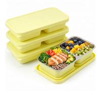 FoldTier 4 Pack Stainless Steel Snack Containers with Silicone Lid 2-compartment Snack Containers Reusable Stackable Box for Adult Work, Travel & Camping 7.9 x 4.1 x 1.6 Inch (Yellow)
