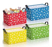 FoldTier 4 Pcs Dog Paw Storage Baskets Empty Collapsible Dog Toy Organizer Bins Puppy Storage Bin with Handles for Pet Toys Books Clothes Gifts Containers Home Rooms Decor(Paw)