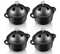 FoldTier 4 Pcs Garlic Roaster Baker Cast Iron Dutch Oven Pre-seasoned Cast Iron Pot 8 oz Mini Cocotte with Lid and Handle Small Black Potato Garlic Baker for Oven BBQ Grill Kitchen Outdoor