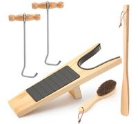FoldTier 4 Pcs Wooden Boot Hooks Metal Boot Puller Set with Long Shoes Pull Shoe Brush Boots Accessories for Men and Women