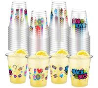FoldTier 50 Pcs 12 oz Multicolor 80s Theme Retro Plastic Cups, BPA Free, Durable, Disposable, Ideal for 80s Birthday Parties, Home Use, 12 oz Capacity