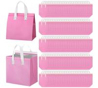 FoldTier 50 Pcs Insulated Take Away Bags Bulk Thermal Insulation Food for Coffee Milk Tea Hot Cold Food Fresh Seafood Cooler Pizza Delivery Bags for Catering Restaurant Grocery (Rose Red)