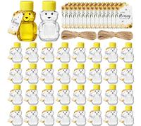 FoldTier 50 Sets 2oz Plastic Honey Bear Bottle Gifts 50 Bear Shape Clear Empty Honey Jar with Screw Yellow Lid 50 Tags 2 Rolls Jute Rope Mini Honey Containers Honey Dispenser Baby Shower Party Favors