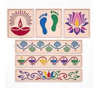 FoldTier 6 Pcs 12 Inch Diwali Rangoli Stencils Wooden DIY Sand Making Kit Lotus Elephant Peacock Stencils Varalakshmi Pooja Diwali Items for Indian Onam Festival Home Decor (Diya)