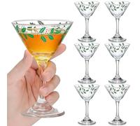 FoldTier 6 Pcs Martini Glass Set Christmas Dinnerware Christmas Cocktails Glass Creative Martinis Drinkware with Holly Berries Festival Themed Beverage Drinking Cups for Holiday Parties
