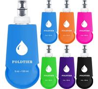 FoldTier 6 Pcs Soft Flask Set 5 oz (150 ml) Folding Water Bottle Collapsible Drinking Water Bags for Hydration Pack Ideal for Running, Hiking, Cycling, Etc.