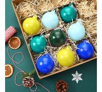 FoldTier 9 Pcs 3 Inch Opaque Glass Christmas Ball Ornament Set Christmas Tree Decoration Hanging Multi Solid Color Hand Made Ball for Xmas Tree Wreath Home Decor Wedding (Cool Color)