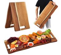 FoldTier Acacia Serving Board with Handles Large Foldable Travel Charcuterie Boards Wood Long Rectangular Charcuterie Platter for Cheese Food Meat Party Appetizers (Curved Edge,33 x 12 Inch)