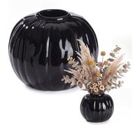FoldTier Black Pumpkin Vase Fall Flower Vase 5.5" Ceramic Pumpkin Flower Pot Decorative Fake Plant Pots for Fall Thanksgiving Autumn Harvest Party Home Garden Office Farmhouse Decoration