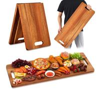FoldTier Large Acacia Charcuterie Board with Handles, 33 x 12 Inch Foldable Travel Serving Cheese Boards Wood Extra Long Rectangular Charcuterie Platter for Party Food Appetizers Housewarming Gift