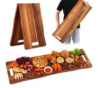 FoldTier Large Acacia Charcuterie Board with Handles 36 x 12 Inch Extra Large Wood Foldable Serving Tray Wood Rectangular Appetizers Cheese Food Meat Board for New Home Party Housewarming Gifts