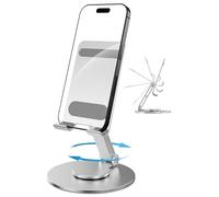 FoldWise Foldable Phone Stand - 100% Aluminum, 360° Rotation, Mobile Phone Holder for Desk, iPhone Stand, Adjustable and Portable - Perfect for Sharing Content - Silver