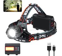 Foleto Head Torch Rechargeable,Head Torch Battery Powered, Super Bright 3000 High Lumen with 3+4 Modes Waterproof Zoomable Headtorch,135° Adjustable for Outdoor Exploring Cycling, Fishing, etc.