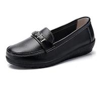 FolHaoth Loafers for Womens Leather Flat Moccasins Casual Comfy Slip On Walking Shoes Classic Nurse Work Flat Shoes Black