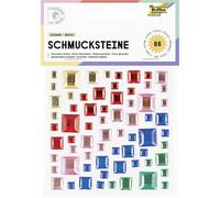 folia 12314 - Decorative Stones SQUARE BASIC, 67 square glitter stones in 5 colours, stickers in 3 sizes, self-adhesive, for decorating and decorating