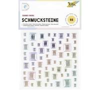 folia 12315 - Decorative Stones SQUARE PASTEL, 67 Square Glitter Rhinestones in 5 Pastel Colours, Stickers in 3 Sizes, Self-Adhesive, for Decorating and Decorating