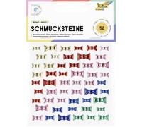 folia 12317-Decorative Bows Basic Stones 5 Colours Glitter Stones in 5 Colours, Stickers in 3 Sizes, Self-Adhesive, for Embellishment and Decoration, Multicoloured, 52 Pieces