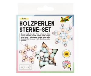 folia 22522 Beads Pastel, Set with 160 Wooden Balls and a Golden Cord for Thread