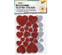 Folia 23791 - Foam Rubber Glitter Stickers, 40 Pcs, Hearts Assorted in Red and Silver