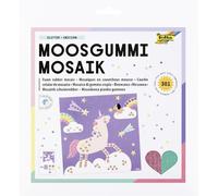 Folia 23814 Foam Rubber Mosaic Glitter Unicorn, 301-Piece Craft Set with Motif Template and 300 Self-Adhesive Mosaic Stones Made of Glitter Felt in 5 Colours