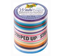 folia 26444 Washi Tape Stripes Neon II Set of 3 Rice Paper Tape Ideal for Decorating and Decorating