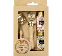 folia 31029 - Wax Seal Set PASTEL LOVE, 132-Piece Craft Set with 108 Sealwax Beads in 4 Colours, 1 Wooden Stamp Handle, 2 Interchangeable Stamp Heads and Melting Spoon