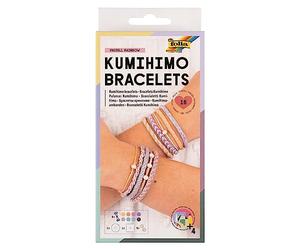 folia 32039 Kumihimo Bracelets Pastel Rainbow Craft Set for Bracelets 16 Pieces with Yarn, Latch Discs and Beads Includes Instructions
