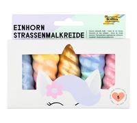 folia 380509 Unicorn Street Painting Chalk for Children, Pack of 5 in Rainbow Colours, Unicorn Chalk in Horn Design