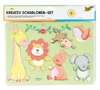folia 40611 - Creative - Zoo Stencils, 6 Stencils Including Colouring Templates, for Painting Various Animals, Easy to Use with Colouring Pencils, Felt-Tip Pens and Markers