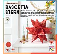 folia 408/2020 - Craft Set Bascetta Star Winter Ornament Red/Gold, 32 Sheets, 20 x 20 cm, Finished Size of Paper Star Approx. 30 cm, with Detailed Instructions (English Language not Guaranteed) -