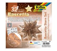 Folia 411/2020 Bascetta Star Christmas Ornament, Copper/White, 32 Sheets, 20 x 20 cm, Finished Size of Paper Star Approx. 30 cm, with detailed instructions (cannot guarantee instructions are in English), ideal for timeless decoration.
