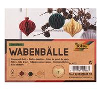 folia 49221 Christmas Honeycomb Balls Set of 3 Diameter Approx. 8 cm Foldable Christmas Decoration for Indoor Use Cream Red and Green with Glitter S/M