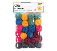 folia 50241 Wool Pom Poms Party Pack of 24 Assorted in 6 Colours Approx 3cm Diameter Ideal for Colourful Crafts (Multi-Colour)
