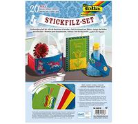 folia 53419 Embroidery Felt Set, 20-Piece Craft Set, Assorted Colours, Approx. 21 x 29.5 cm, Includes Embroidery Instructions, Ideal for Various Embroidery Works, Multi-Coloured