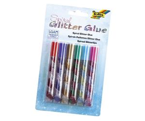 folia 575 Glitter Glue Spiral Basic Glue Sticks with Glitter, 6 Assorted Colours