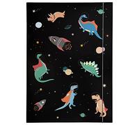 folia 69015 - Portfolio Folder A3 Hot Foil Space Dinosaurs Made of Sturdy Cardboard with Elastic Strap