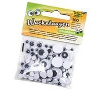 Folia 7519 Pack of 100 Self Adhesive Wiggle Eyes in 6 Different Sizes, Black/Whi