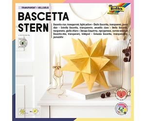 folia 811/2020 - Craft Set Bascetta Star Transparent Light Yellow 20 x 20 cm 32 Sheets Finished Size of Paper Star Approx. 30 cm with Detailed Instructions - Ideal for Timeless Decoration