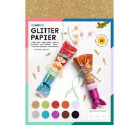 Folia 880409 Glitter Paper Pack of 10 Assorted Colours - 24 x 34 cm