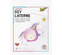 Folia 94302 DIY Lantern Sweet Rainbow Approx. 19 x 44 x 6 cm - Lantern Craft Set Can be Created as Unicorn or Rainbow, Includes LED Light, 2 Batteries and Adhesive Pad