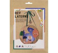 folia 94402 94402-DIY Woodland approx. 19 x 17.5 x 6 cm Lanterns Craft Set Can be Created as a Bear or Fox in the Forest at Night with LED Light, 2 Batteries and Adhesive Pad, Paper, Multi-Coloured