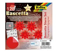 folia Bascetta Set, Tracing Paper, 7.5 x 7.5 cm, 115 g/m², 128 Sheets, Diameter Star Approx. 10 cm, Including Craft Instructions, red, ca. 7,5 x 7,5 cm