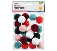 folia Elegance 50243 Wool Pompoms, Pack of 24, Assorted in 6 Colours, Approx. 3 cm Diameter, Ideal for Colourful Crafts