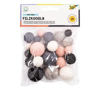 folia Pure Trend 5280 Felt Balls 25 Balls 100% Merino Wool Assorted in 5 Different Colours and 3 Sizes, Ideal for Mobiles, Garlands, etc.