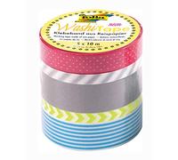 folia Washi Tape, Neon Yellow, Rice Paper, Set of 5, Ideal Decorating, Colourful, One Size