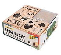 Folia Wooden Stamp Set, Christmas Motif, 10 Mini Stamps & 2 Pads, Small, Unisex, Small Package Quantity