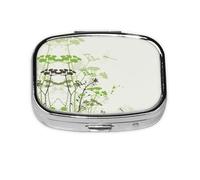 Foliage and Herbs with Dragonflies Winged Print Pill Box 2 Compartment Medicine Pill Case,Portable for Pocket Or Purse Pill Box Decorative Metal Medicine Organizer