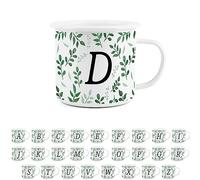 Foliage Letter D Mug -White Initial Personalised Alphabet Novelty Durable Hot Drinks Outdoor Cup for Travel Picnics Home Hiking